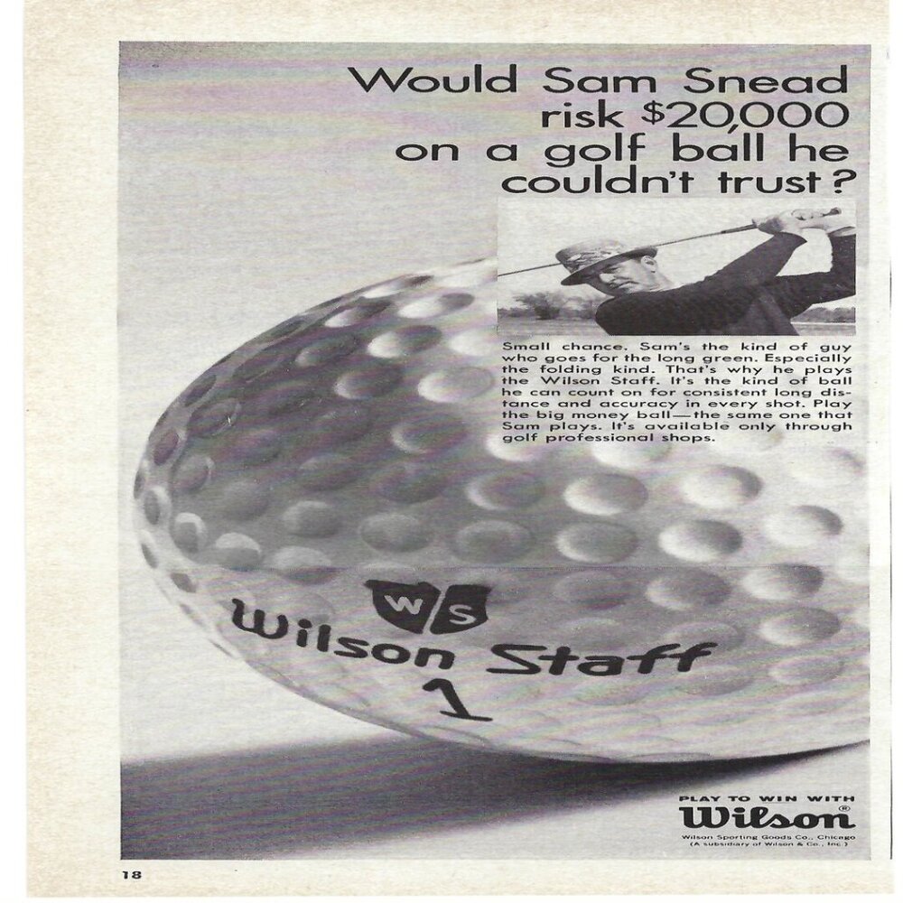 1967 Wilson Golf Ball Sam Snead Risk $20,000 Trust Vintage Magazine Print Ad